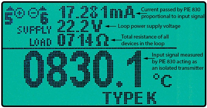 PIE 830 acting as an isolated transmitter displaying all signals present in the loop